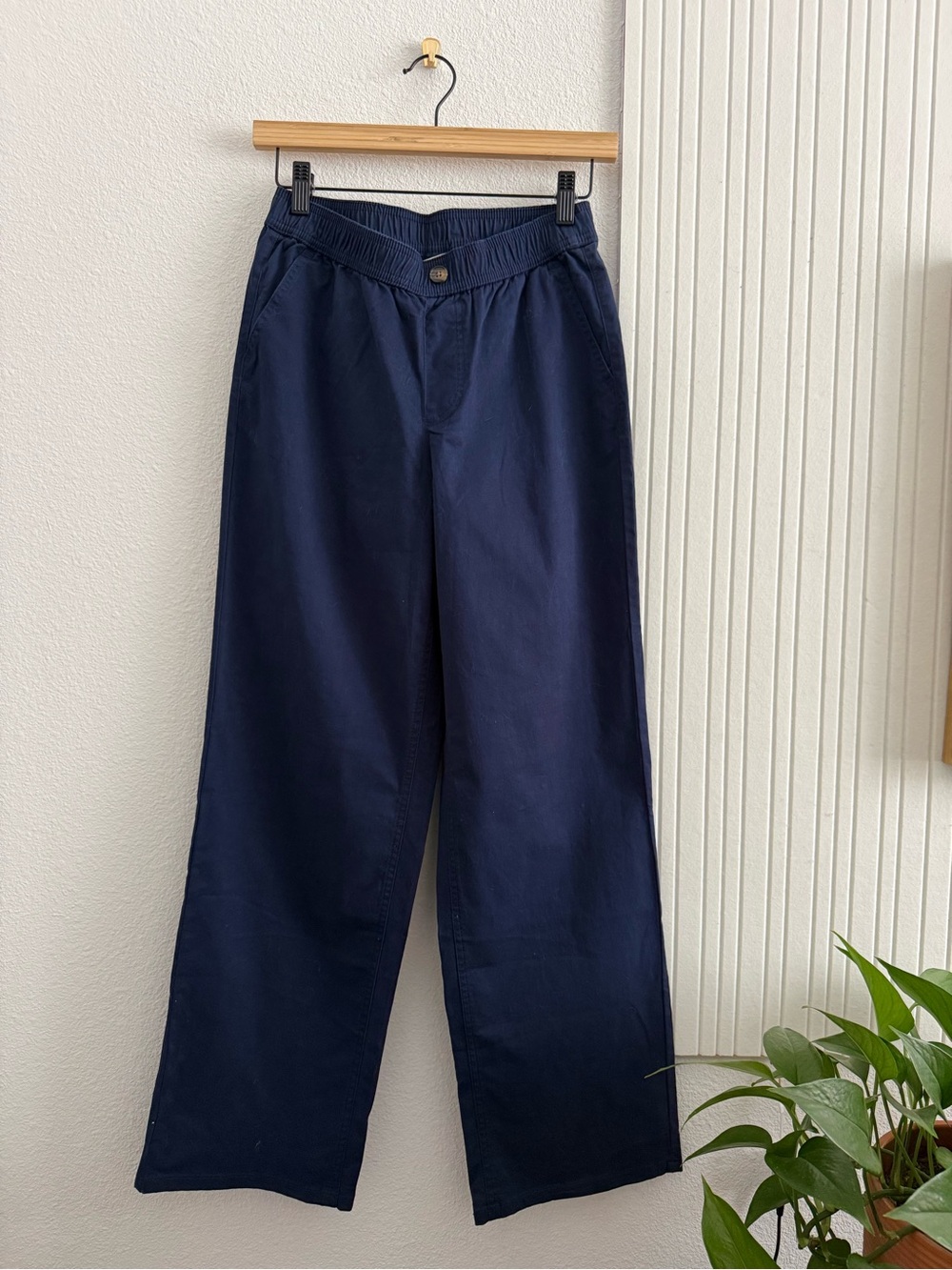 Denim & Co. Cotton Navy Blue Wide Leg Painter Pants Trousers Petite XXSP